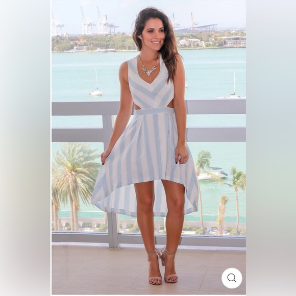 THE CLOTHING COMPANY BLUE AND WHITE STRIPED HIGH LOW DRESS - Picture 4 of 13